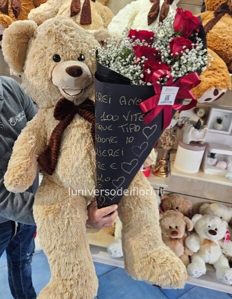 99 Euro Peluche e cono con rose rosse